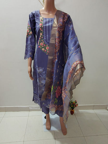 Purple Roman Silk Suit Set with Sequins & Thread Embroidery Designer Festive & Wedding Wear for Women DESI RAUNAK