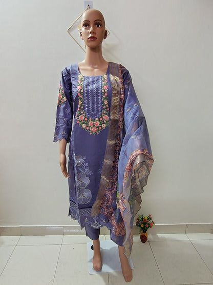 Purple Roman Silk Suit Set with Sequins & Thread Embroidery Designer Festive & Wedding Wear for Women DESI RAUNAK