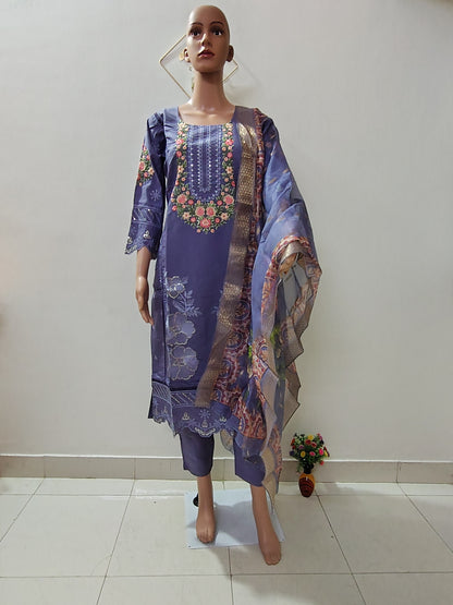 Purple Roman Silk Suit Set with Sequins & Thread Embroidery Designer Festive & Wedding Wear for Women DESI RAUNAK