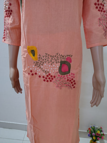 Peach Embroidered Kurta Set with Dupatta