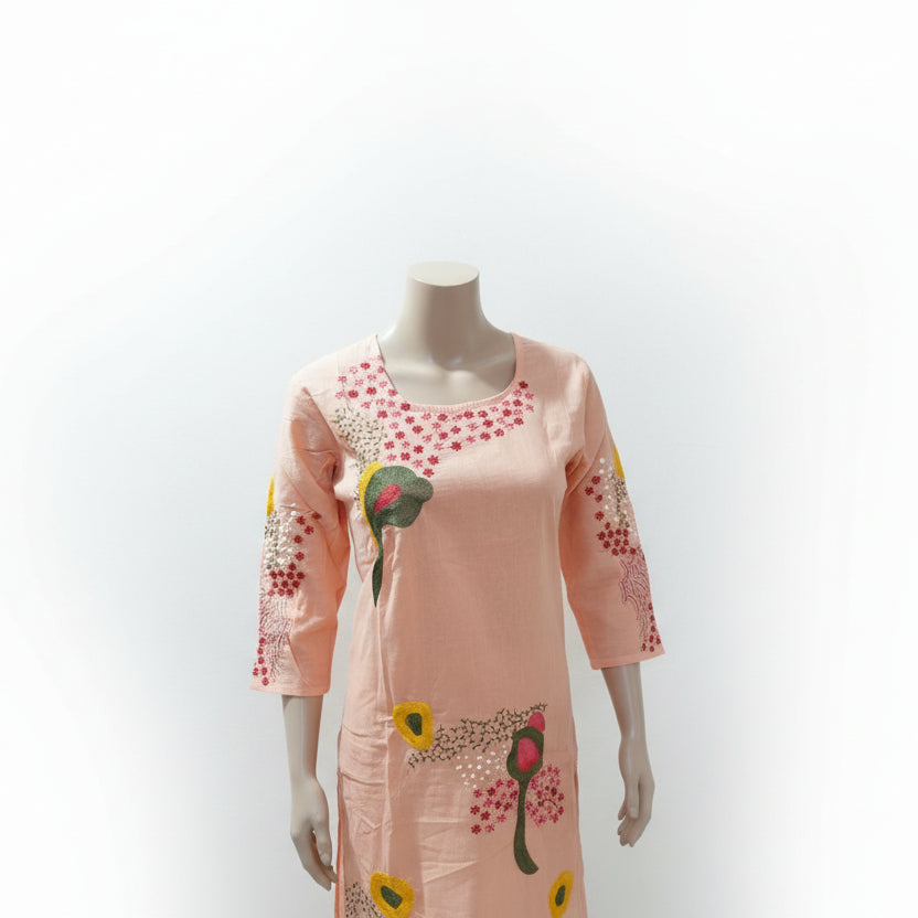 Peach Embroidered Kurta Set with Dupatta