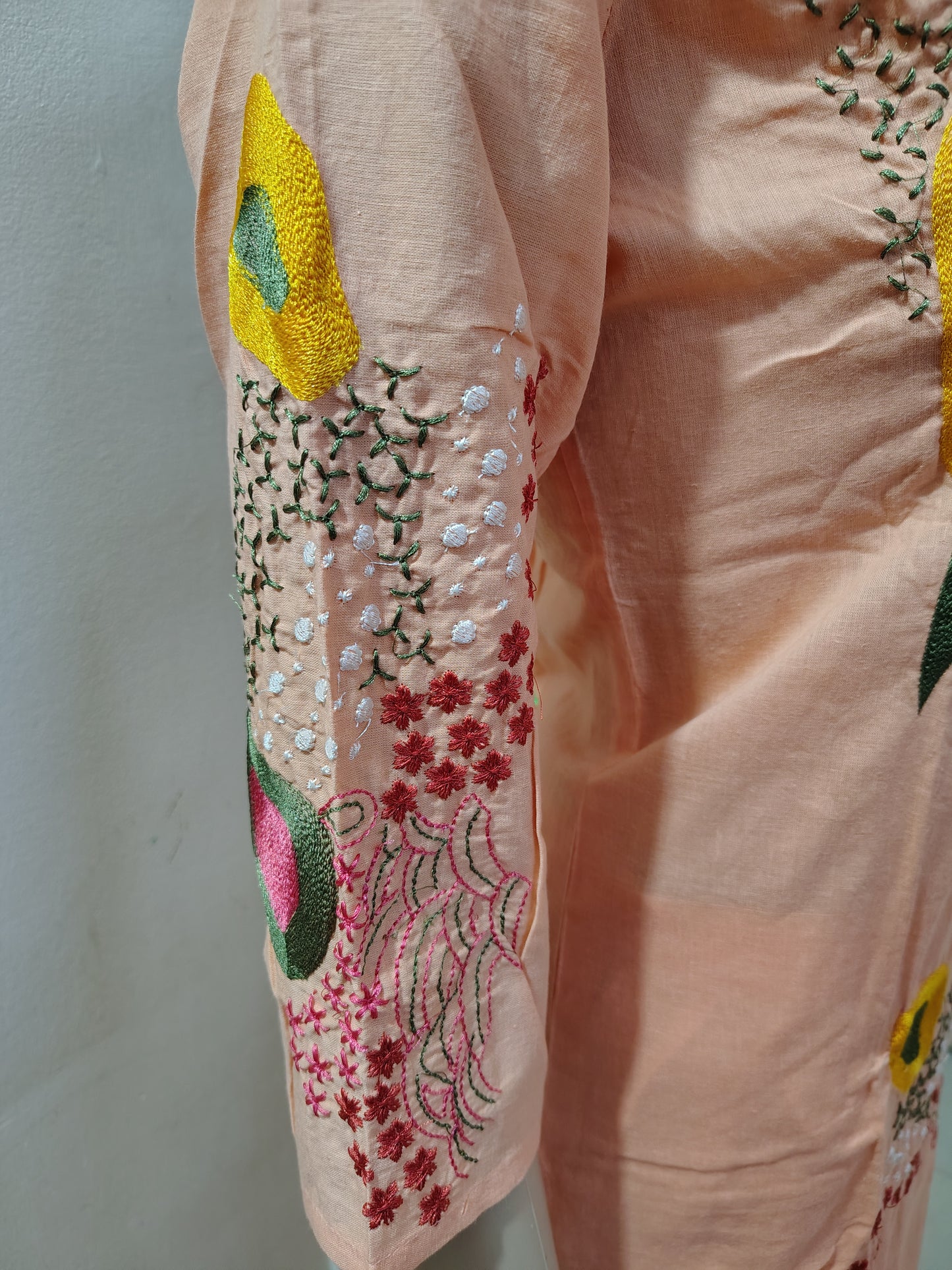 Peach Embroidered Kurta Set with Dupatta