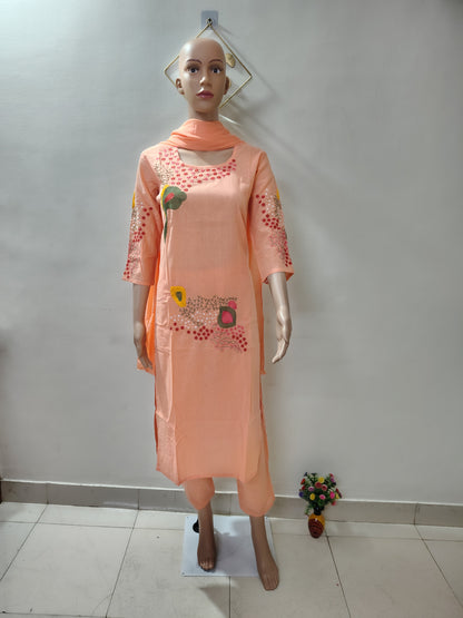 Peach Embroidered Kurta Set with Dupatta