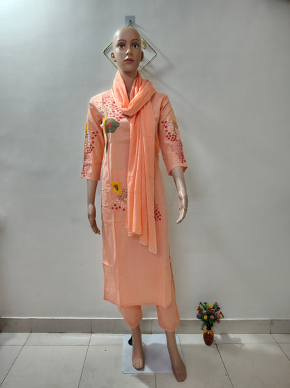 Peach Embroidered Kurta Set with Dupatta
