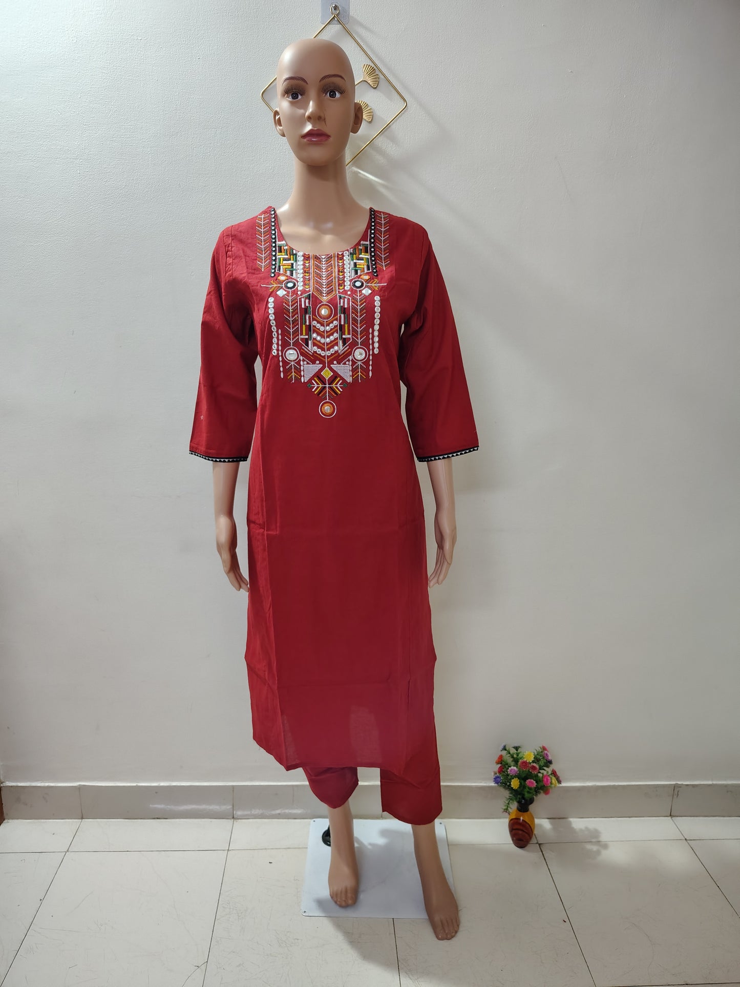 Mirror Work Cotton Kurta Set