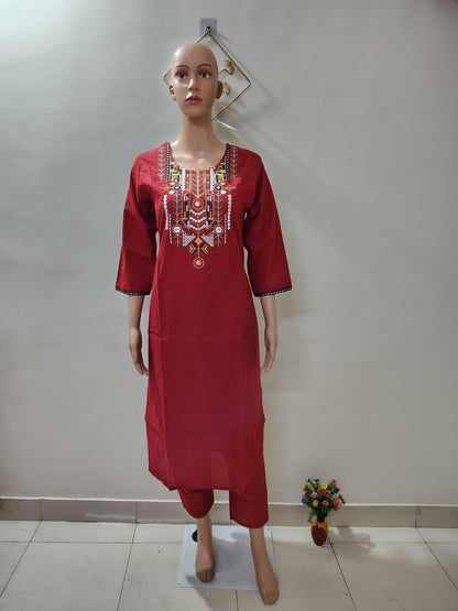 Mirror Work Cotton Kurta Set