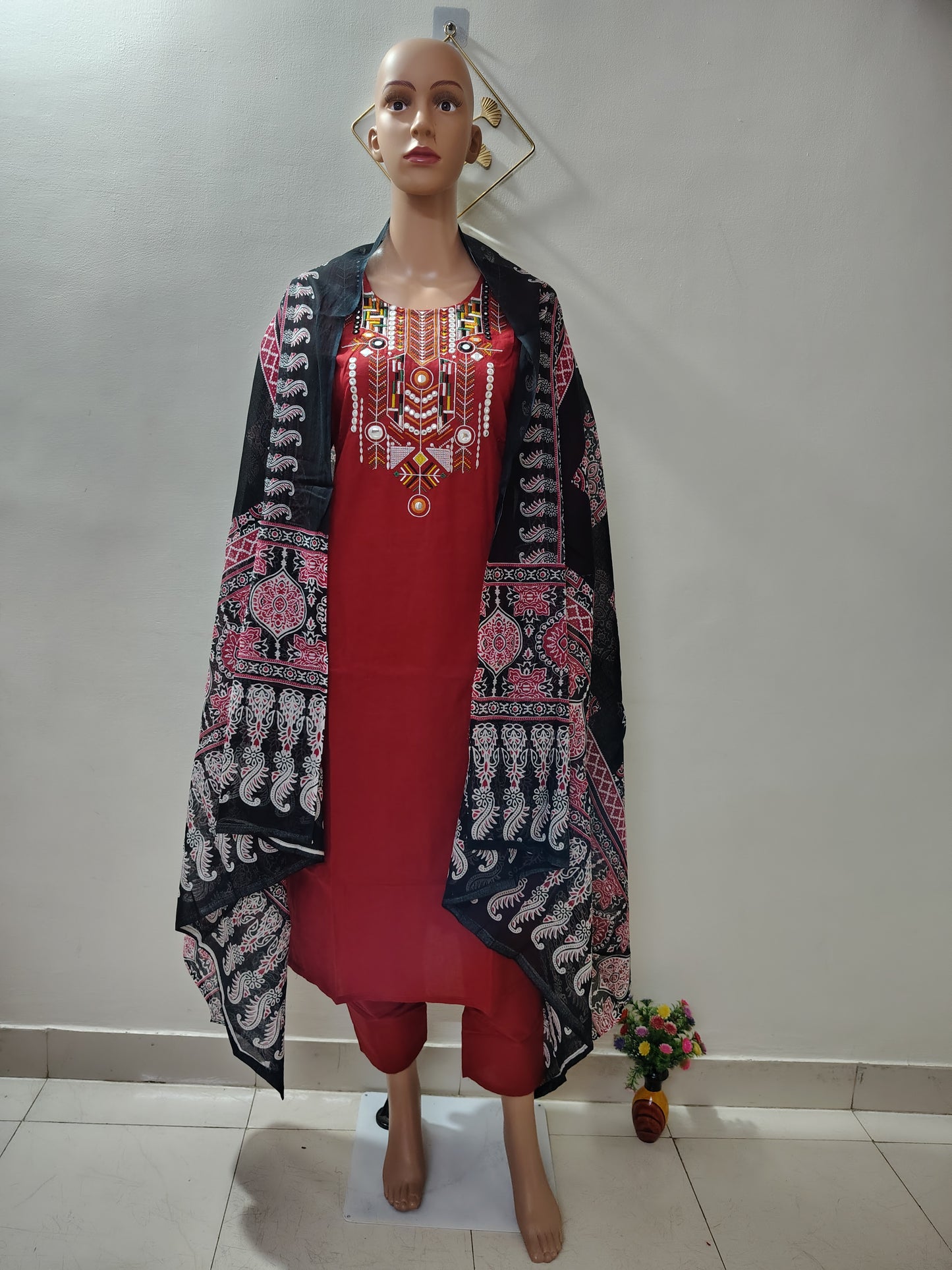 Mirror Work Cotton Kurta Set