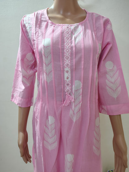 Soft Pink Cotton Printed Kurta Set for Women with Dupatta – Lightweight Ethnic Wear