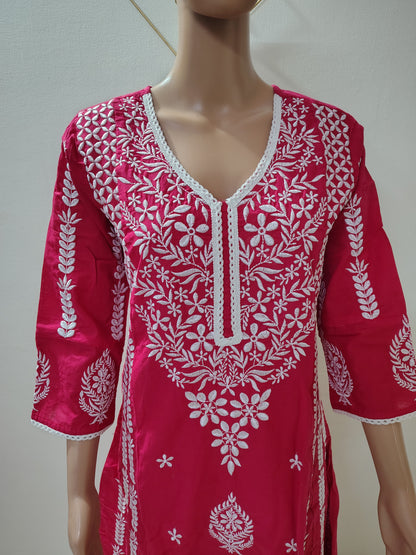 Rani Pink Embroidered A-Line Suit with Dupatta for Women