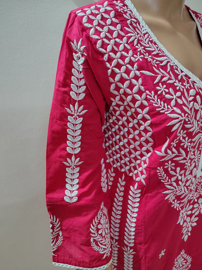 Rani Pink Embroidered A-Line Suit with Dupatta for Women