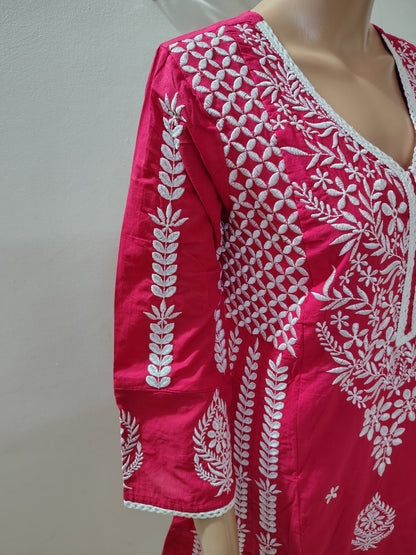 Rani Pink Embroidered A-Line Suit with Dupatta for Women