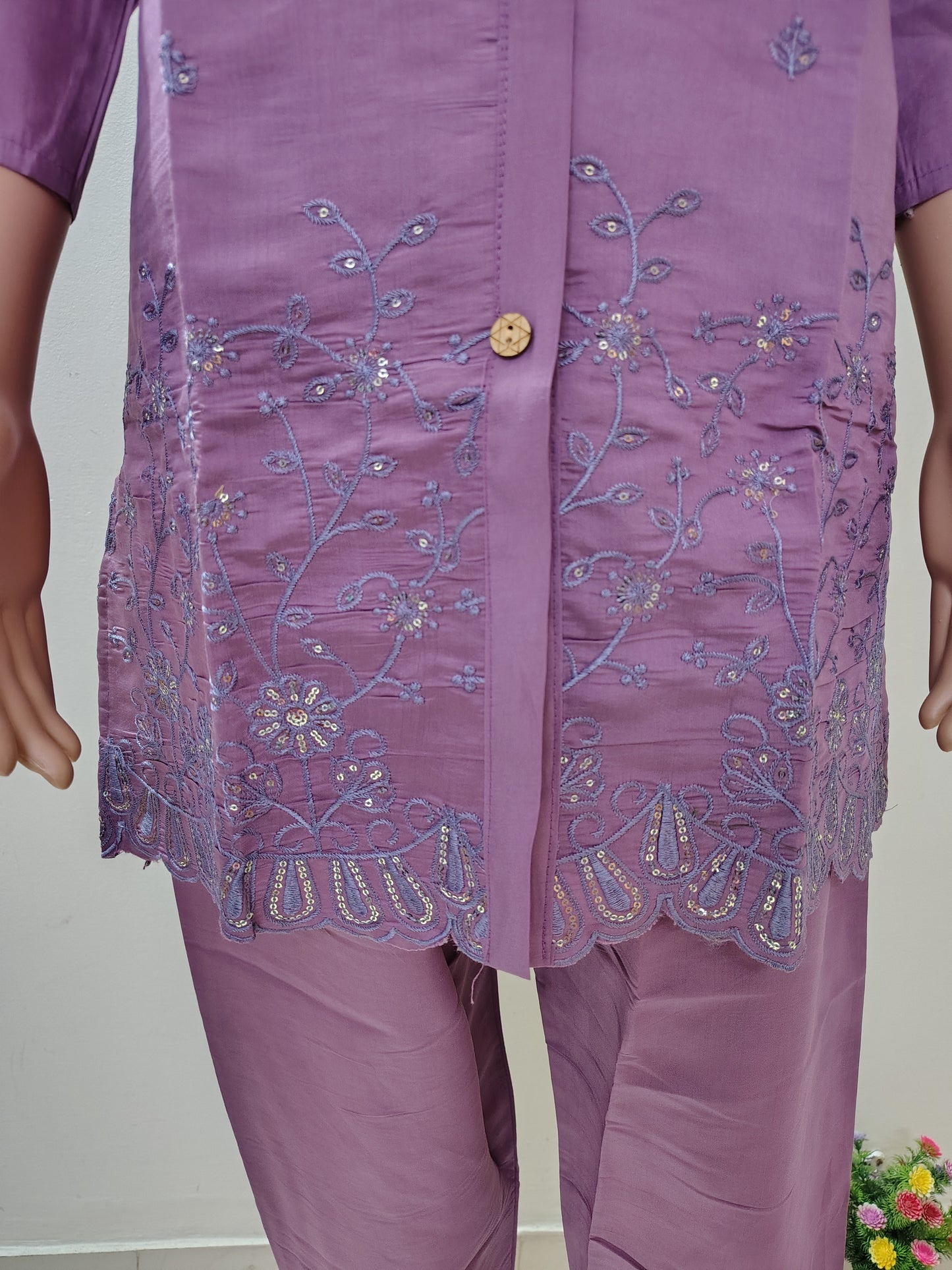 Purple Silk Blend Embroidered Co-Ord Set for Women – Smart Casual Ethnic Wear