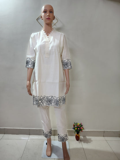 Cream Silk Blend Embroidered Co-Ord Set – Premium Minimal Ethnic Wear