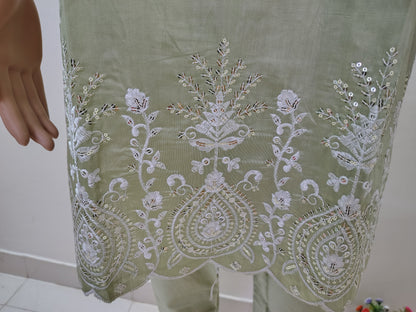 Green Silk Blend Embroidered Co-Ord Set – Premium Ethnic Wear for Women