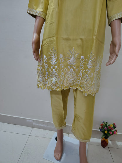 Olive Silk Blend Embroidered Co-Ord Set – Premium Ethnic Wear for Women