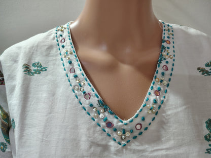 White Printed Co-Ord Kurta