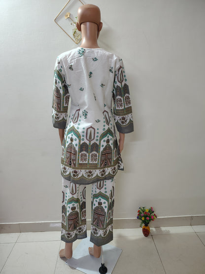 White Printed Co-Ord Kurta