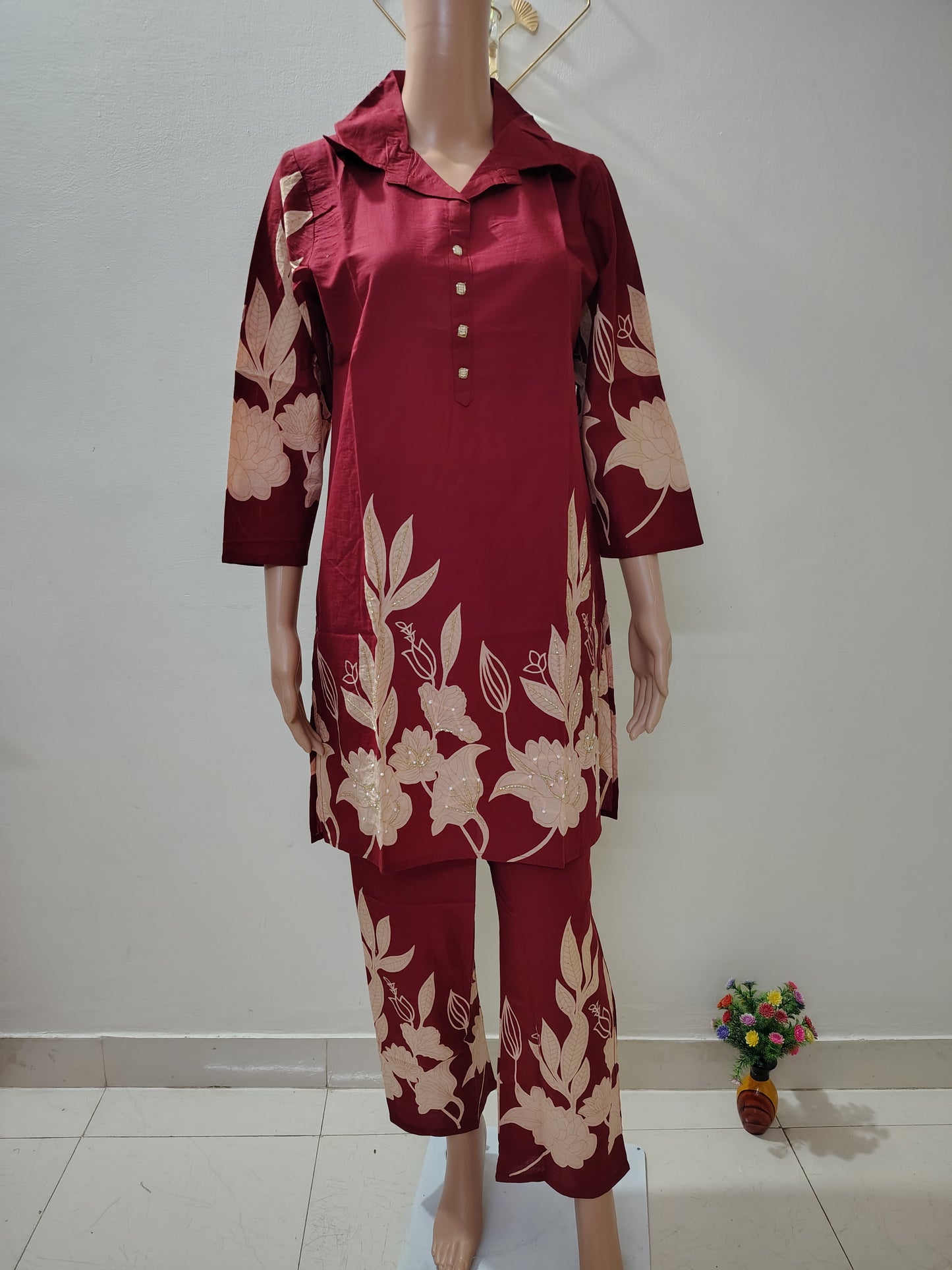 Maroon Floral Printed Co-Ord  Set for Women