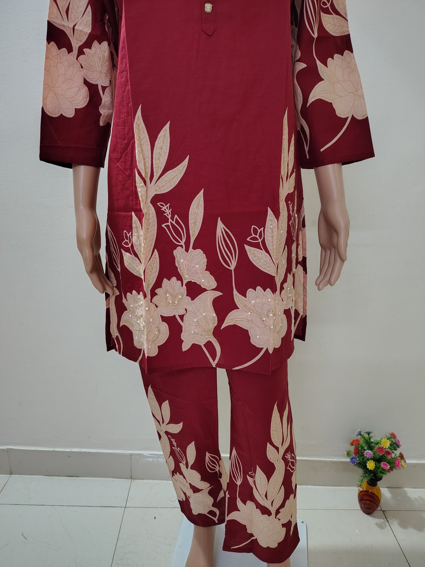 Maroon Floral Printed Co-Ord  Set for Women
