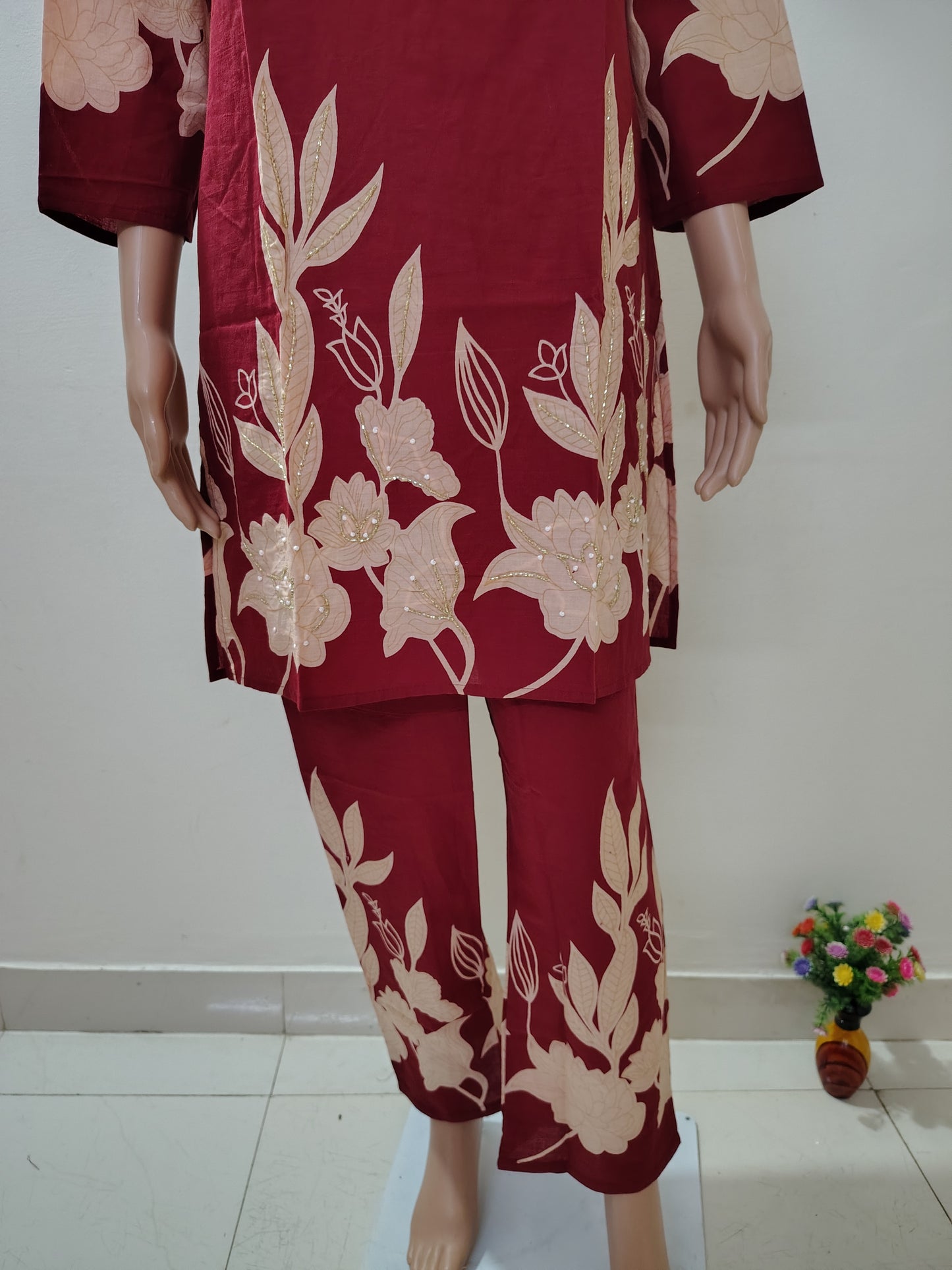 Maroon Floral Printed Co-Ord  Set for Women