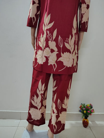 Maroon Floral Printed Co-Ord  Set for Women