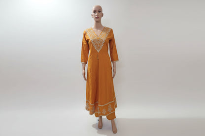 Rust Orange Embroidered Anarkali Kurta Set