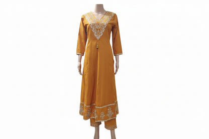 Rust Orange Embroidered Anarkali Kurta Set