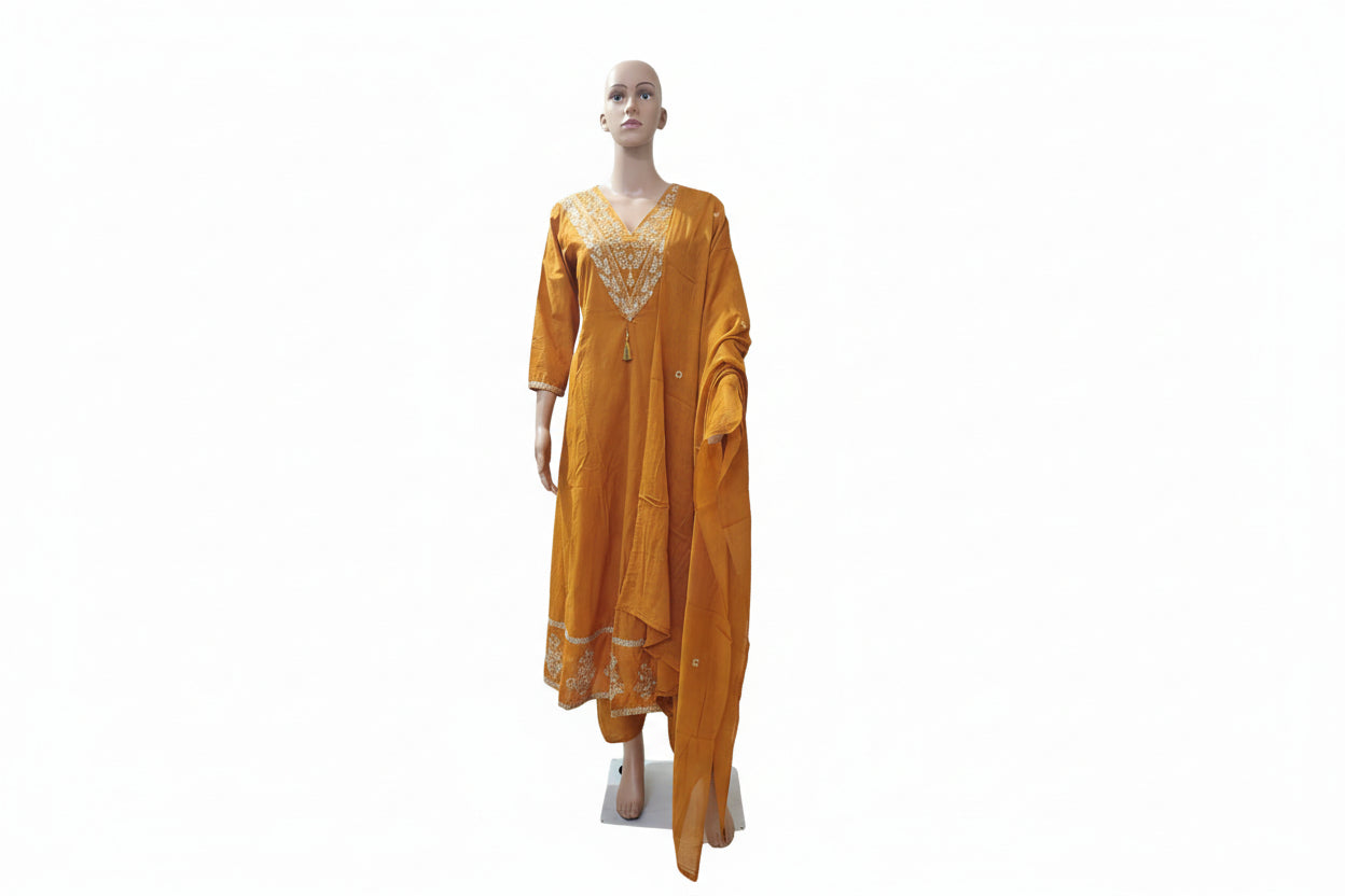 Rust Orange Embroidered Anarkali Kurta Set