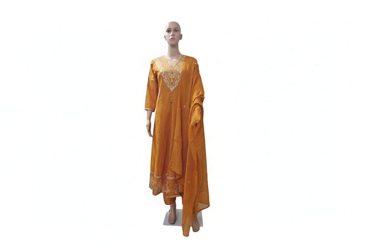 Rust Orange Embroidered Anarkali Kurta Set