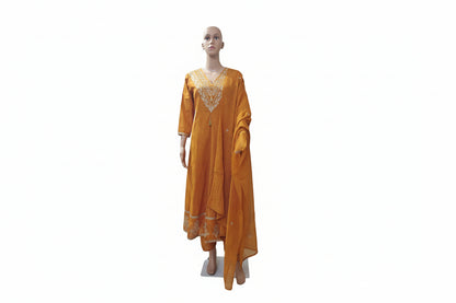 Rust Orange Embroidered Anarkali Kurta Set
