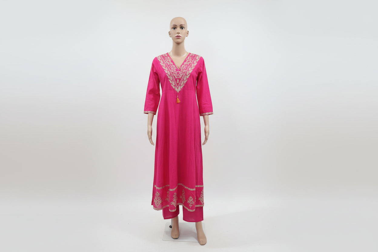 Rani Pink Embroidered Anarkali Kurta Set