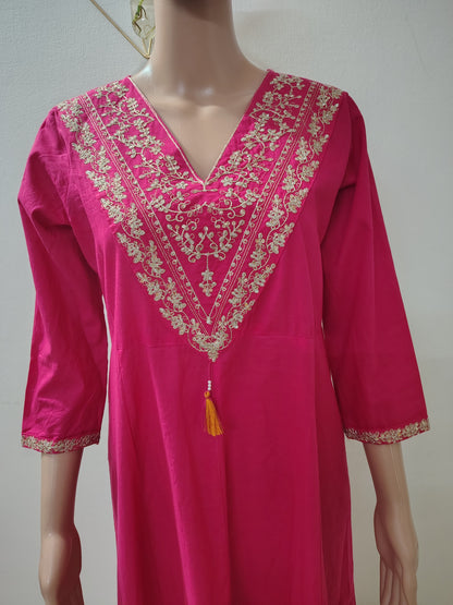 Rani Pink Embroidered Anarkali Kurta Set