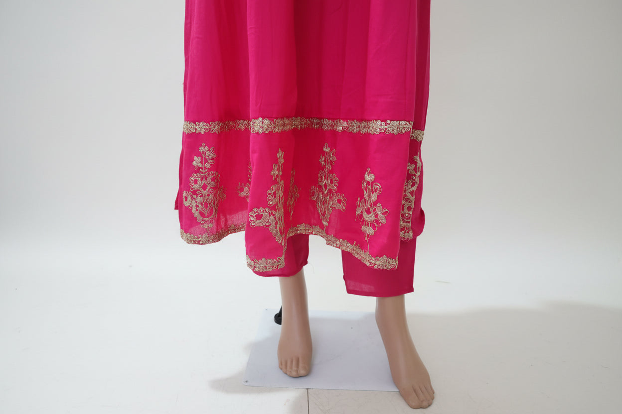 Rani Pink Embroidered Anarkali Kurta Set
