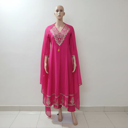 Rani Pink Embroidered Anarkali Kurta Set
