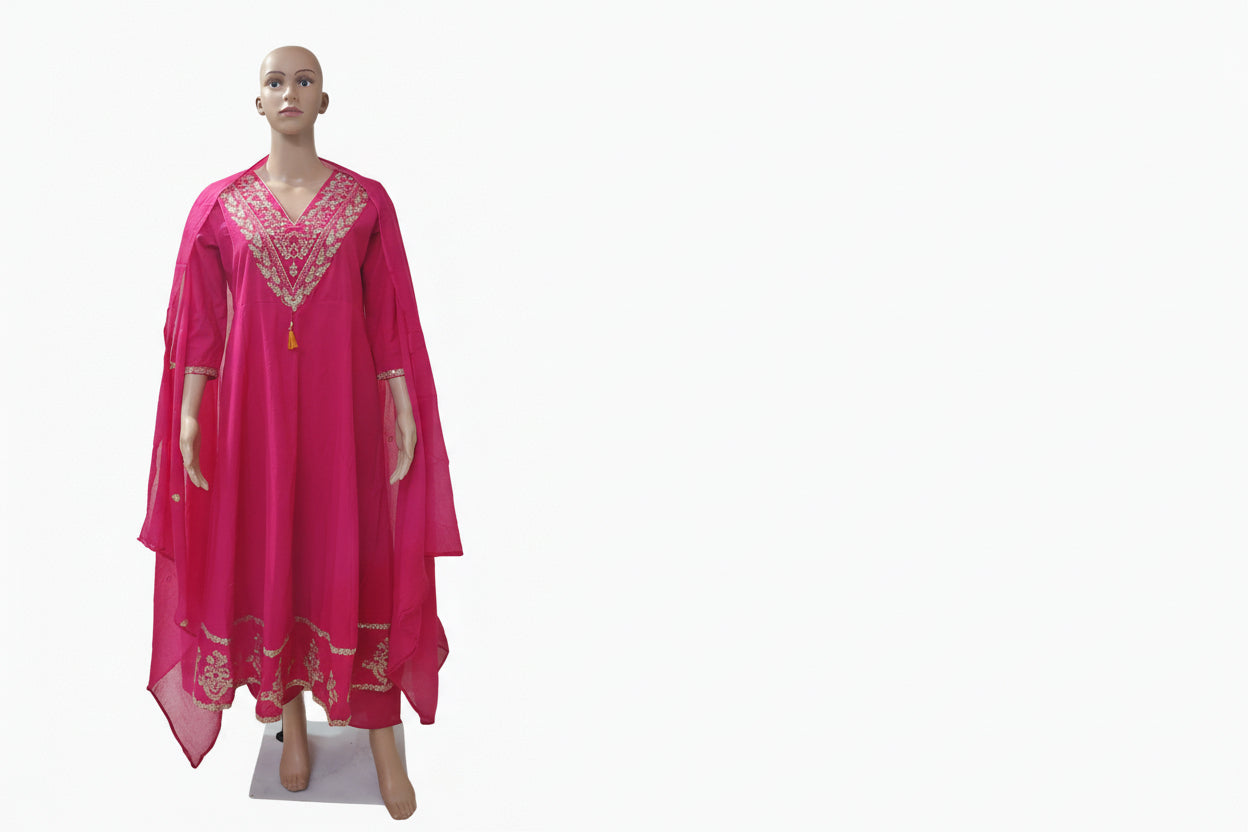 Rani Pink Embroidered Anarkali Kurta Set