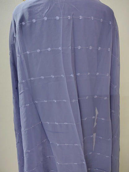 Ivory Georgette Embroidered Kurta Set with Thread Work Neck Design & Dupatta for Women