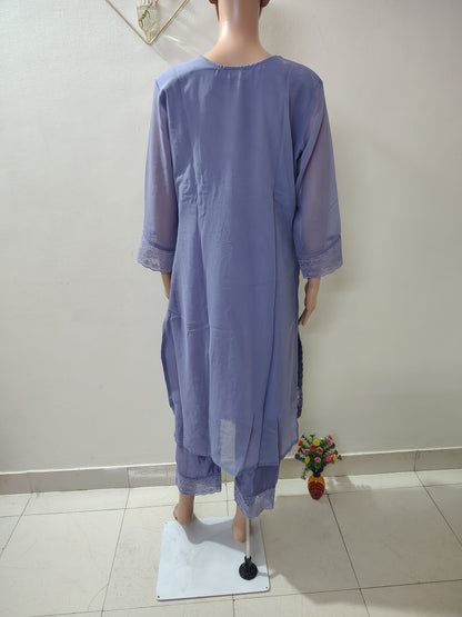 Ivory Georgette Embroidered Kurta Set with Thread Work Neck Design & Dupatta for Women