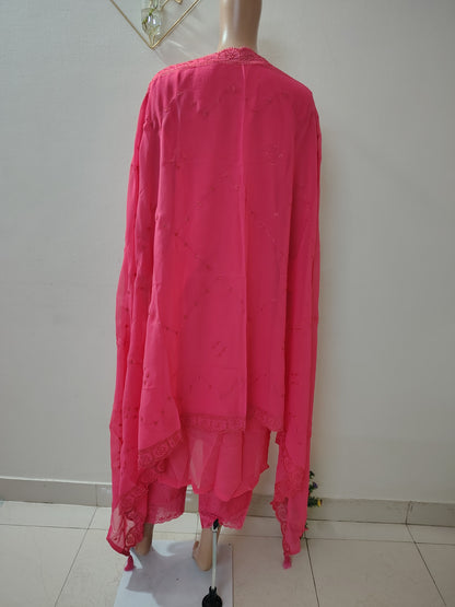 Ivory Georgette Embroidered Kurta Set with Thread Work Neck Design & Dupatta for Women