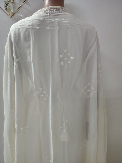 Ivory Georgette Embroidered Kurta Set with Thread Work Neck Design & Dupatta for Women