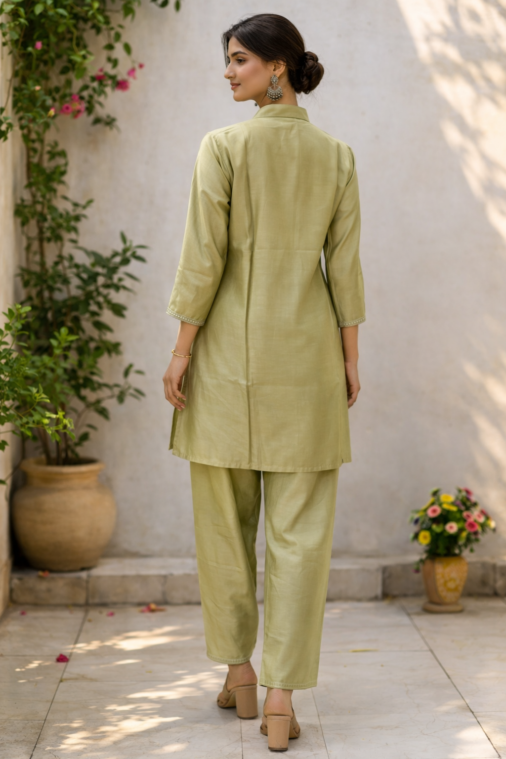 Olive Silk Blend Embroidered Co-Ord Set – Premium Ethnic Wear for Women