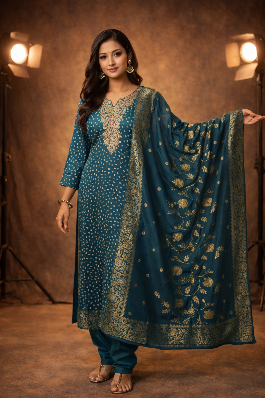 Gaji Silk Bandhani Print Kurti pant Dupatta Pair