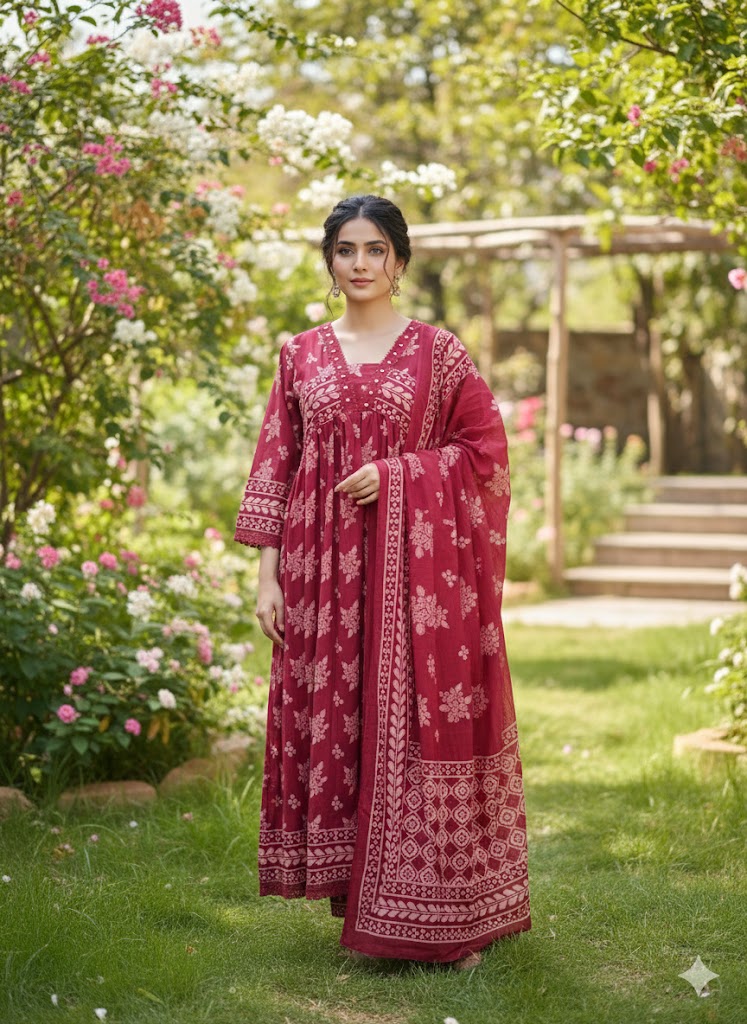 V  Neck Anarkali kurta Pant with Dupatta set