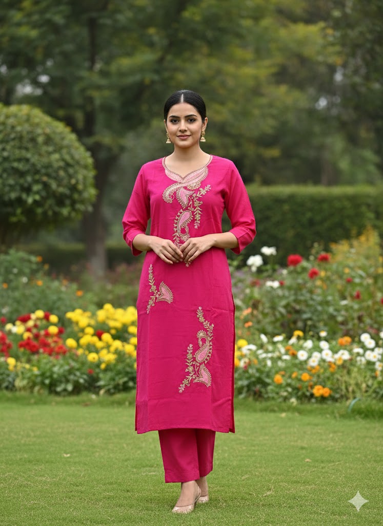 Rani Pink Embroidered Co-Ord Set for Women