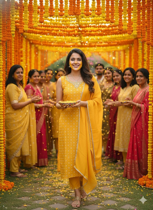 Yellow Roman Silk Embroidered Kurta Set for Women with Dupatta – Ethnic Festive Collection