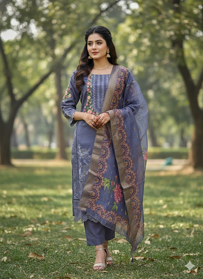 Purple Roman Silk Suit Set with Sequins & Thread Embroidery Designer Festive & Wedding Wear for Women DESI RAUNAK