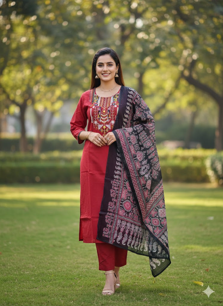 Mirror Work Cotton Kurta Set