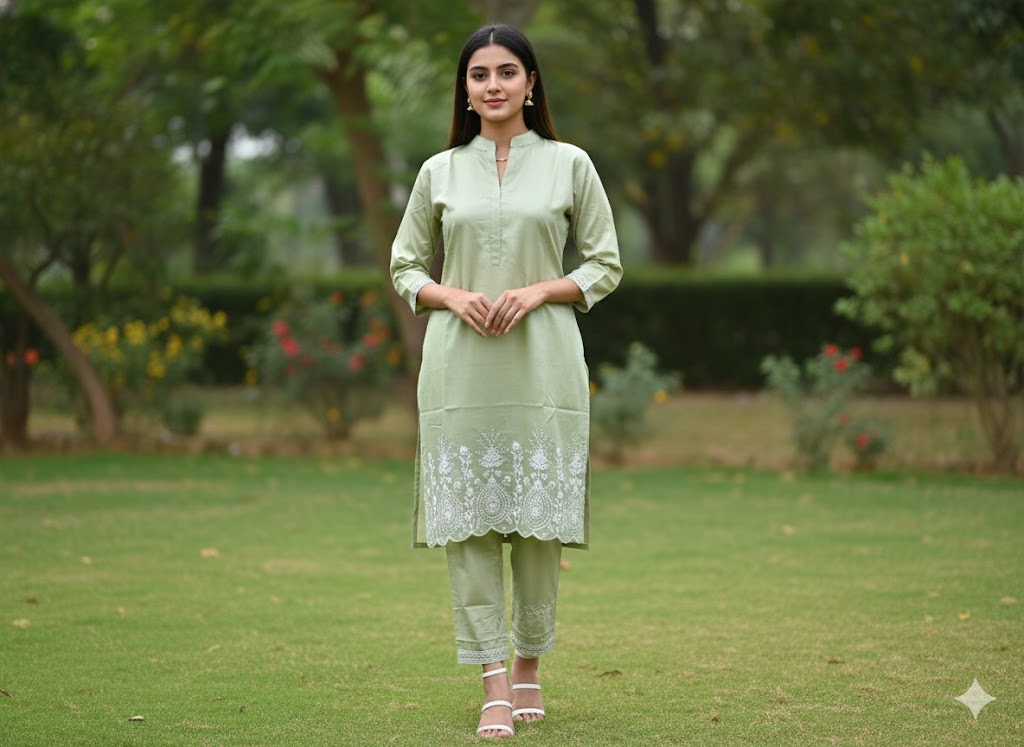 Green Silk Blend Embroidered Co-Ord Set – Premium Ethnic Wear for Women