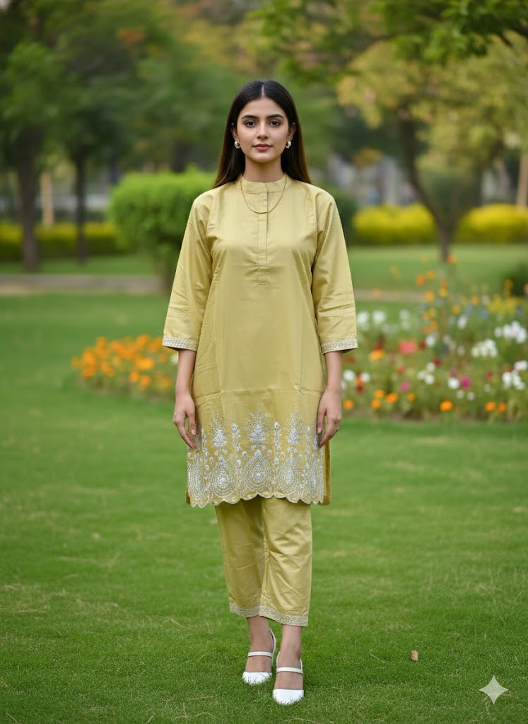 Olive Silk Blend Embroidered Co-Ord Set – Premium Ethnic Wear for Women