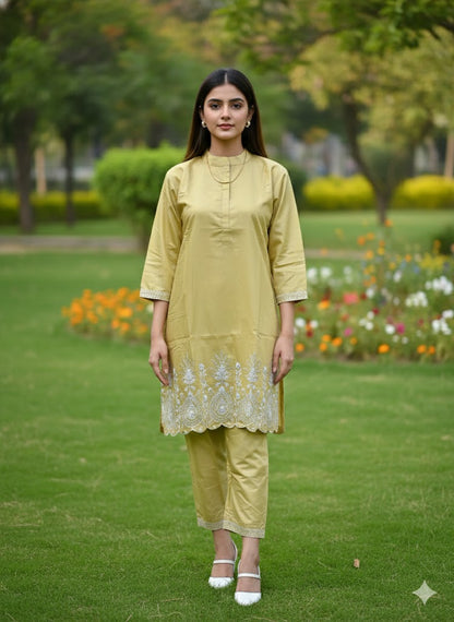 Olive Silk Blend Embroidered Co-Ord Set – Premium Ethnic Wear for Women